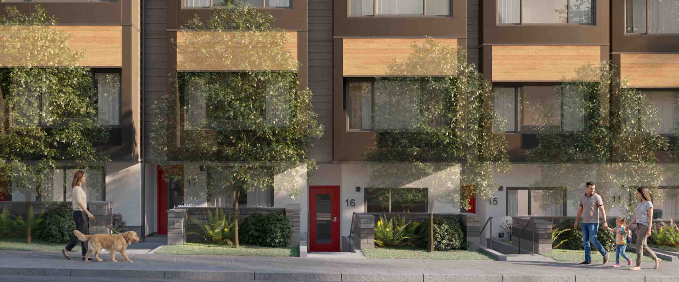 Quill rowhomes exterior building photo with trees